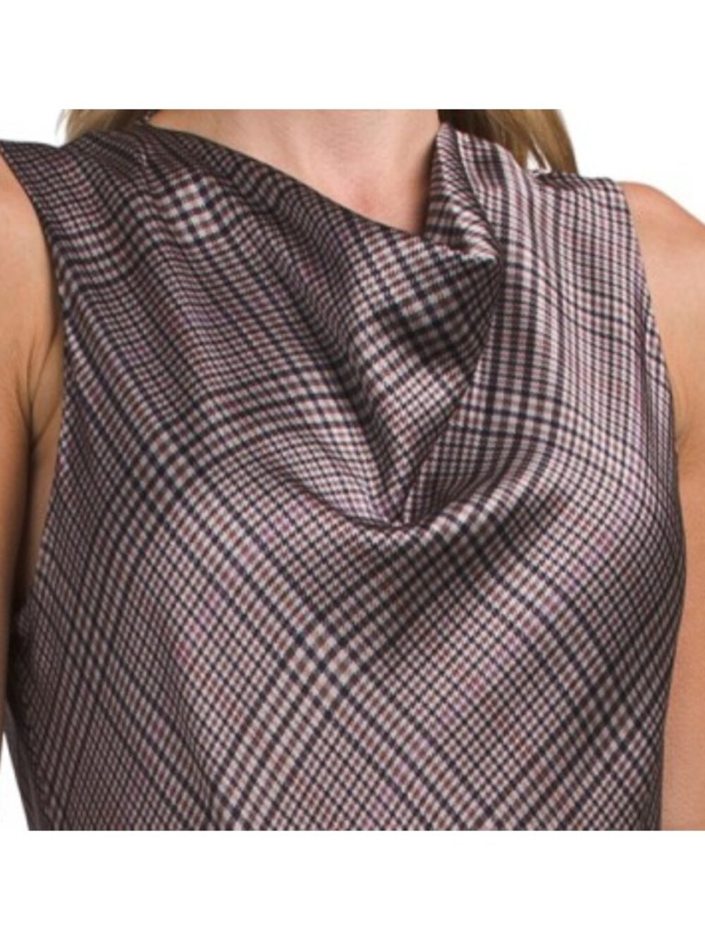 VINCE Pressed Plaid Cowl Neck Dress - Picture 3 of 4
